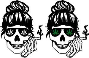 Messy Bun Skull Smoking Weed Iron On Transfer #10,29