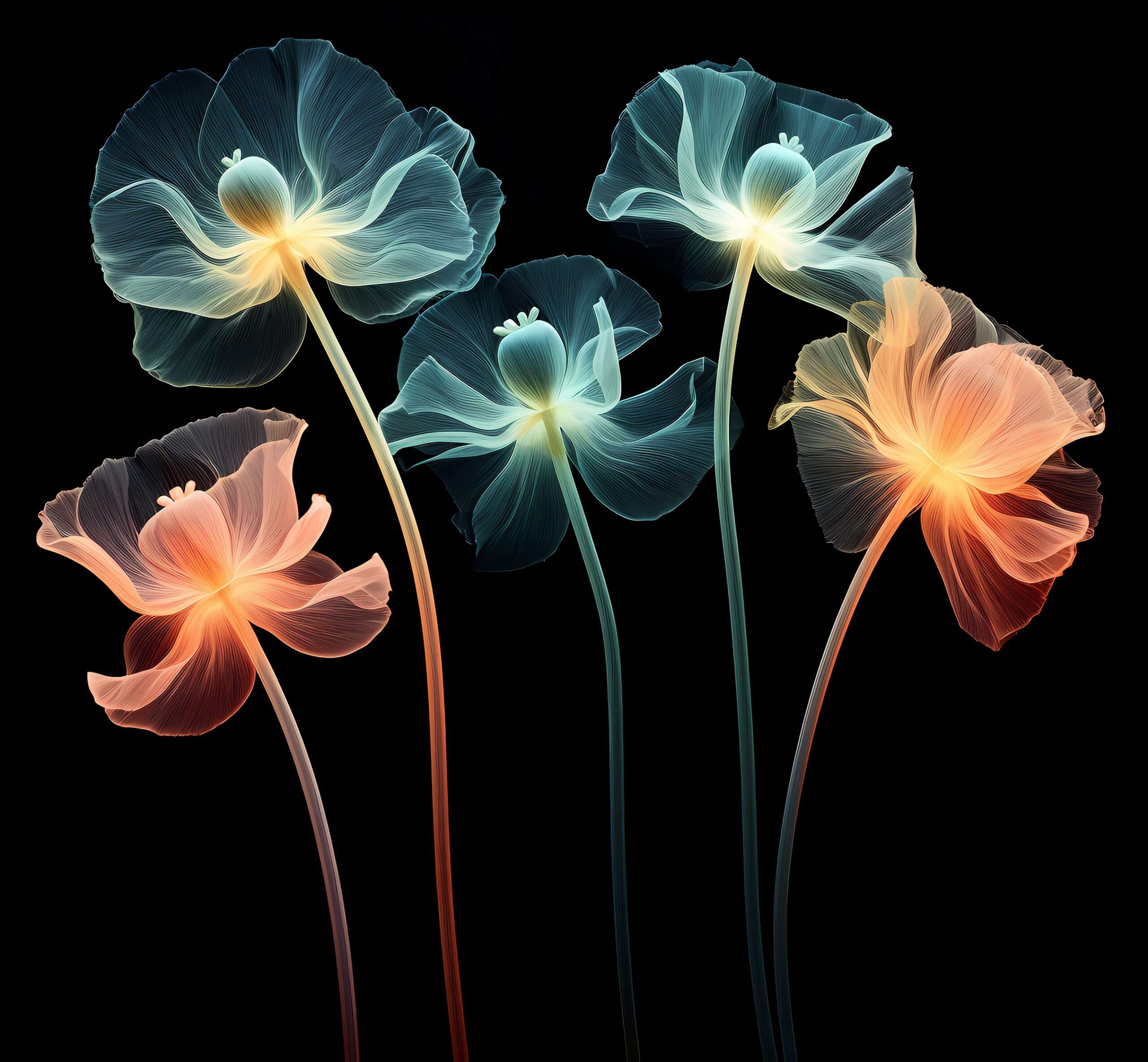 Colorful X-Ray Poppy Flowers Iron On Transfer #4