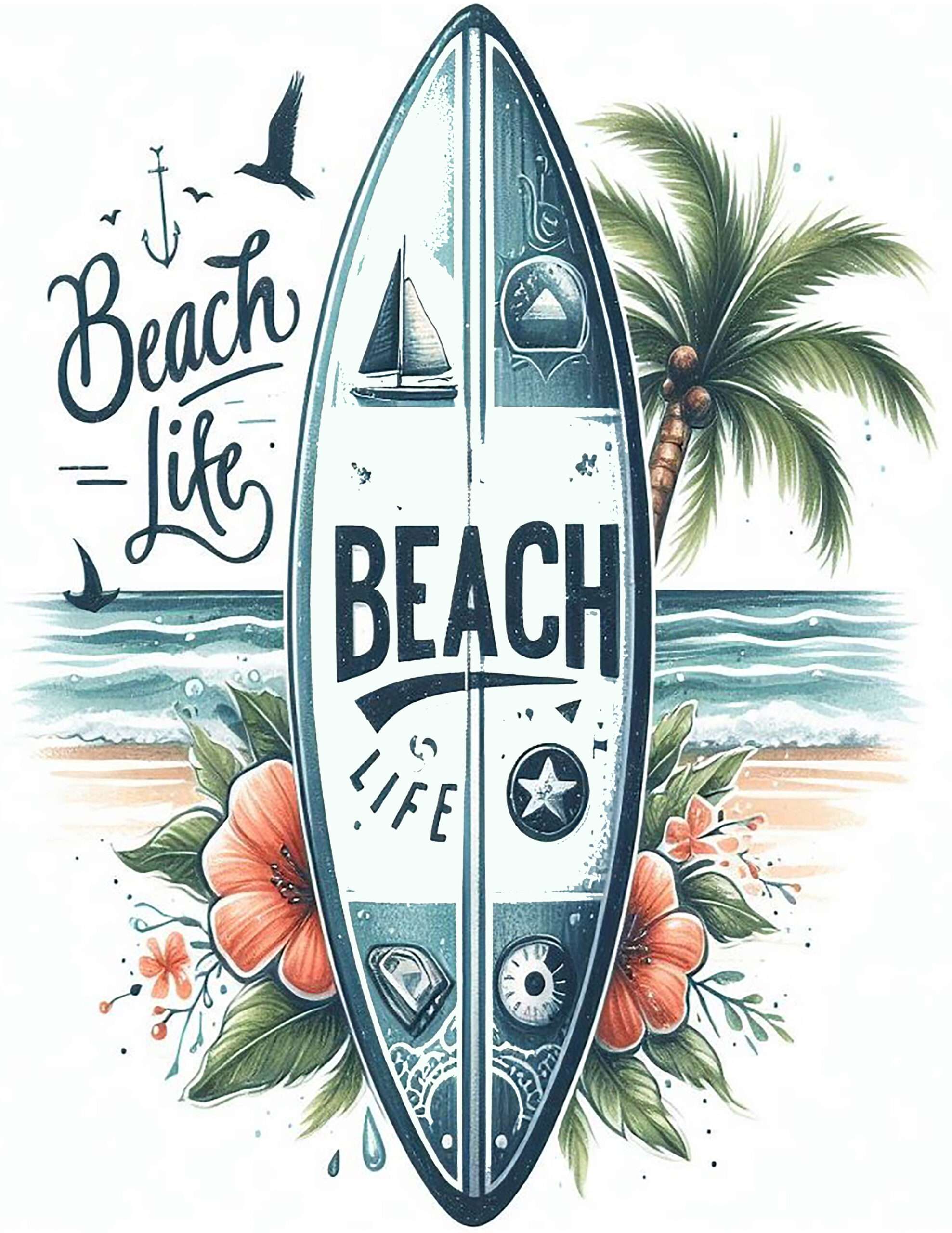 Beach Life Surf Board Iron On Transfer #6