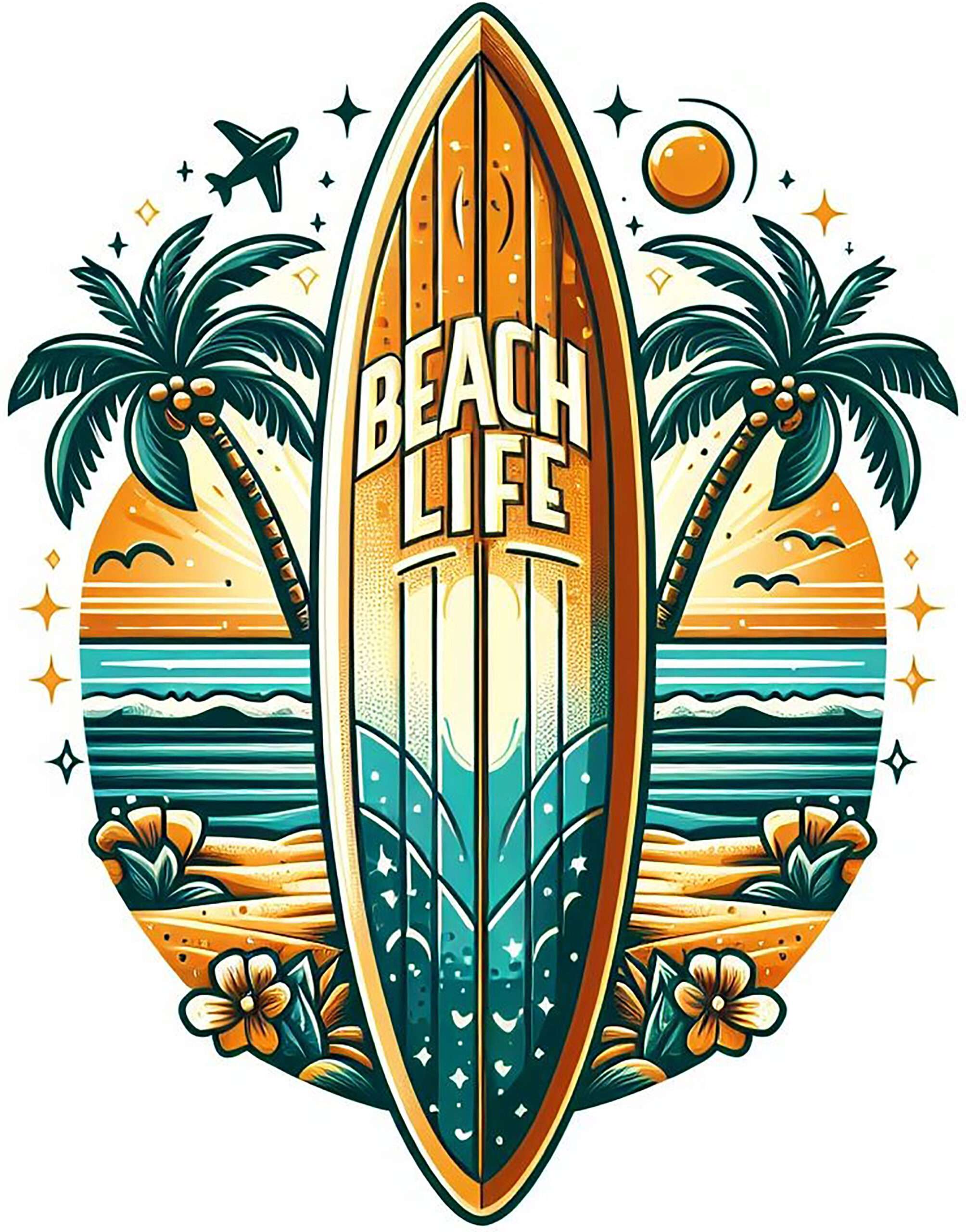 Beach Life Surf Board Iron On Transfer #7