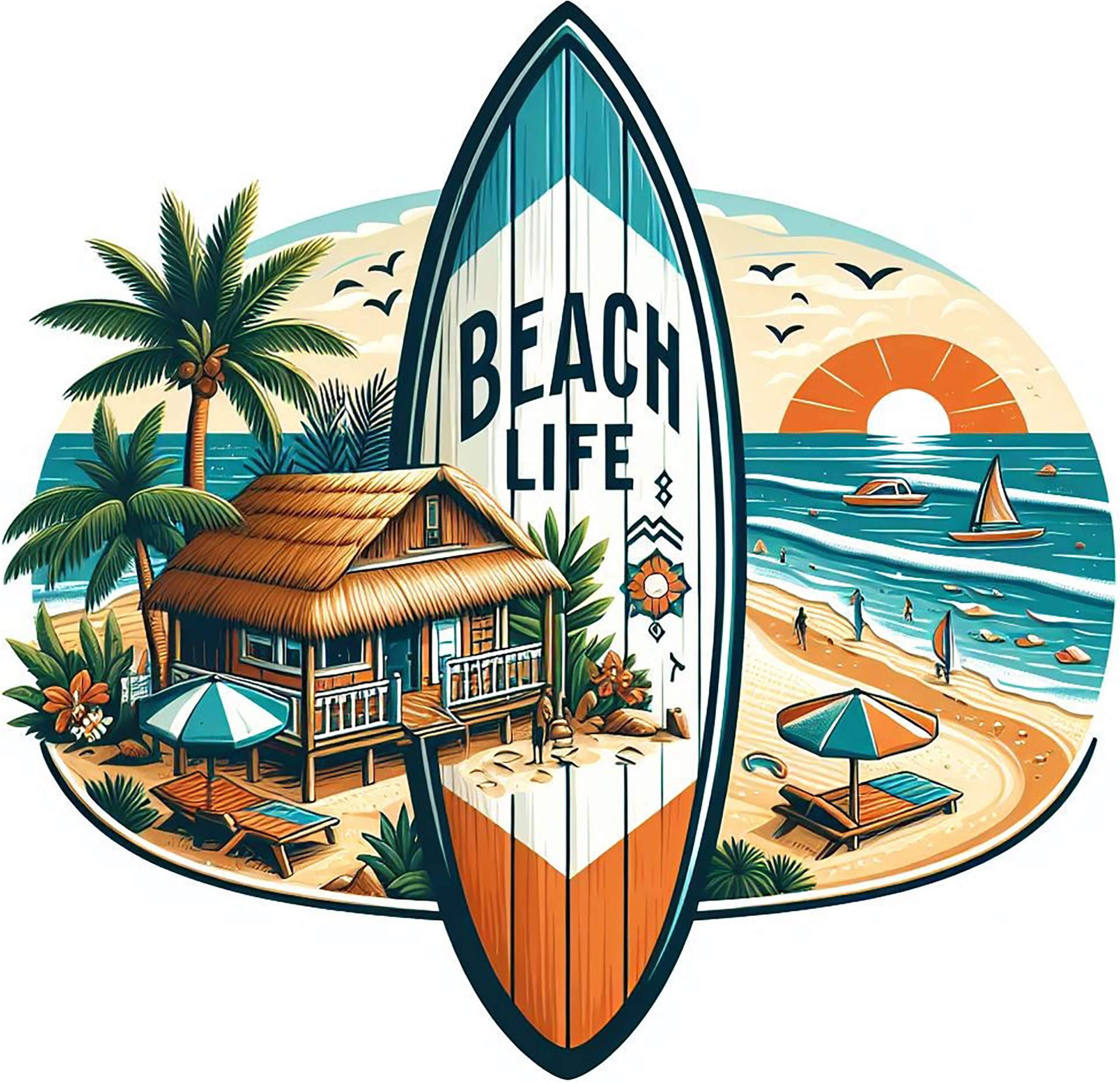 Beach Life Surf Board Iron On Transfer #8