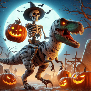 Halloween Skeleton Riding A Dinosaur Mummy Iron On Transfer #12
